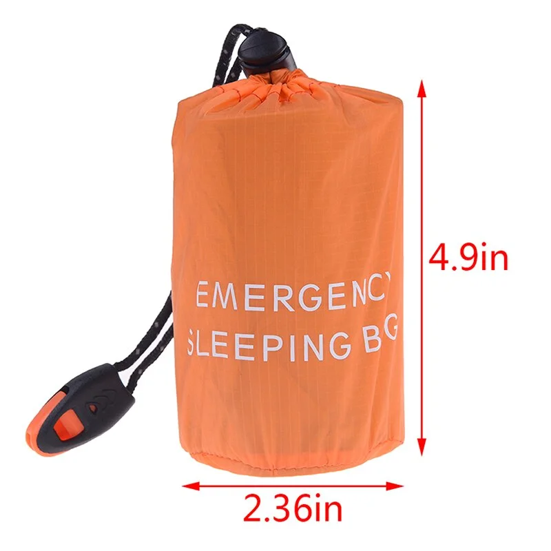 Reusable Emergency Sleeping Bag (just one bag) - Waterproof Survival Camping Travel Bag & Whistle for Travel