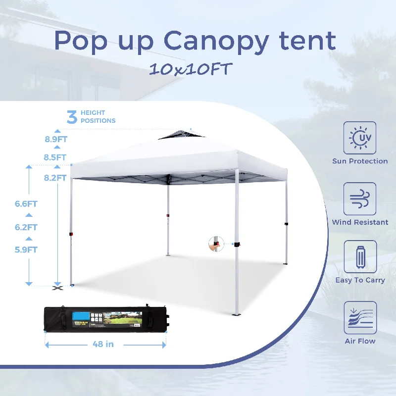 10x10 Pop-up Canopy Portable Lightweight FoldingTent, Adjustable Height Instant Gazebo Canopy with Wheeled Bag