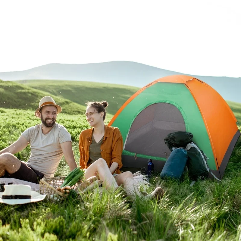 2-Person Waterproof Camping Dome Tent for Outdoor Orange & Green - 1-2 Person