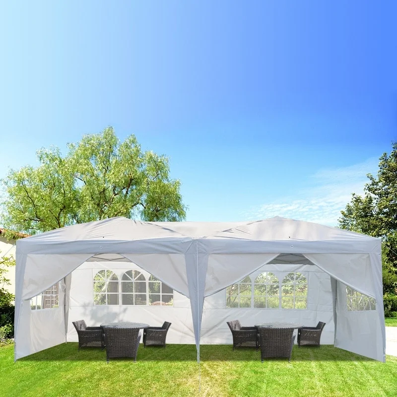 20x10FT Four Windows and Two Doors Practical Waterproof Folding Tent White