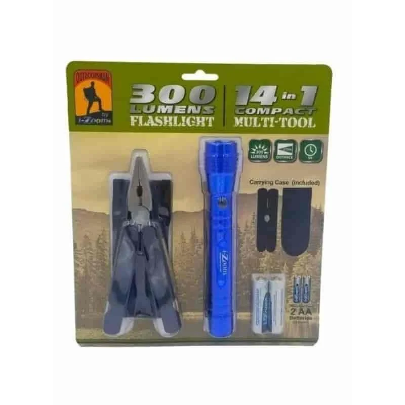 300 Lumens Flashlight & 14 In 1 Compact Multi-Tool