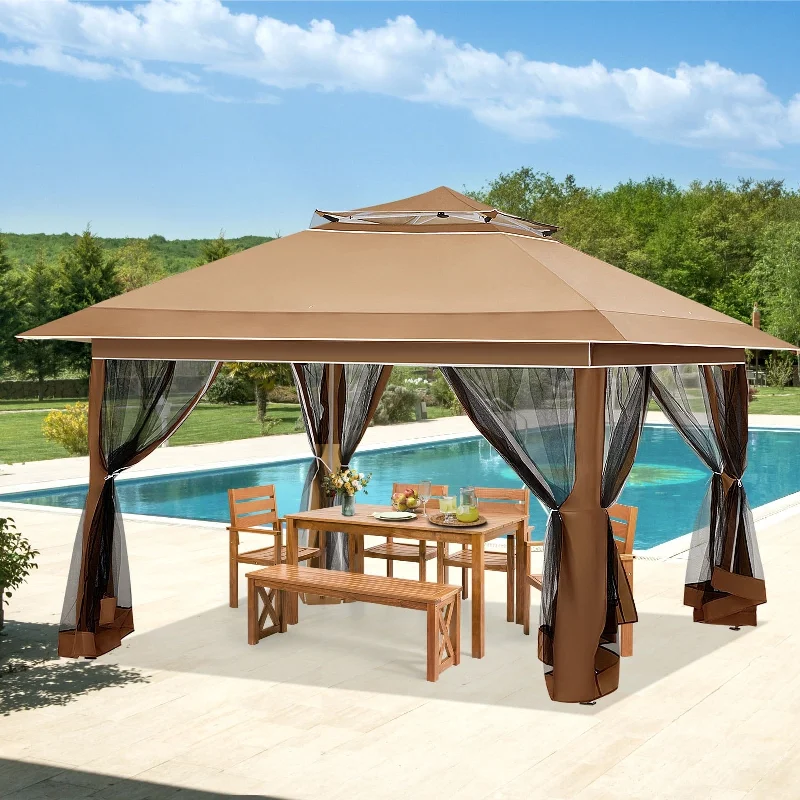 AVAWING 12x12 ft Brown Pop-up Canopy Party Tent with Sidewalls