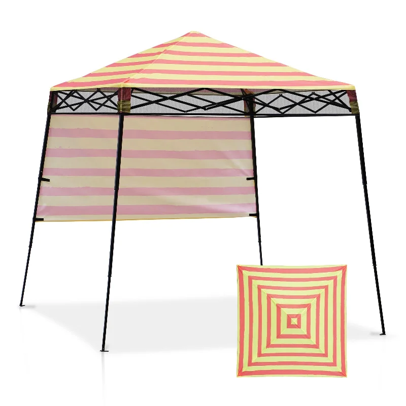 SHADE GRAPHiX Day Tripper 8x8 Pop Up Canopy Tent with Digital Printed Top,Orange Yellow Stripe