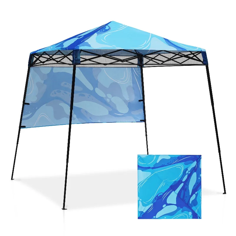 SHADE GRAPHiX Day Tripper 8x8 Pop Up Canopy Tent with Digital PrintedTop（Blue Abstract）