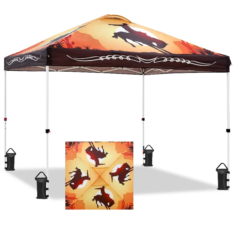 SHADE GRAPHiX Easy Setup 10x10 Pop Up Canopy Tent with Digital Printed Cowboy