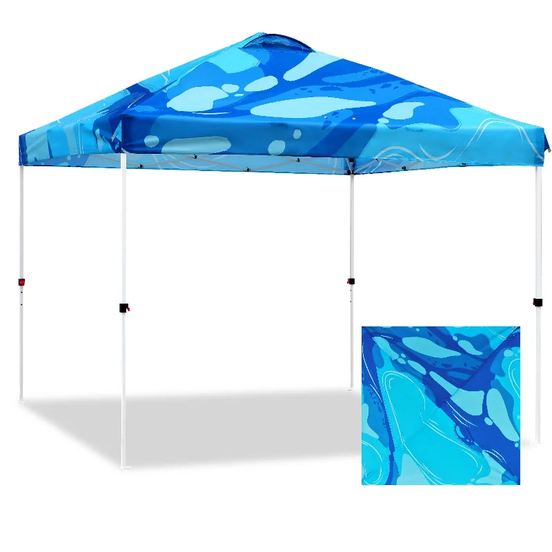 SHADE GRAPHiX Easy Setup 10x10 Pop Up Canopy Tent with Digital Printed Blue Abstract Top