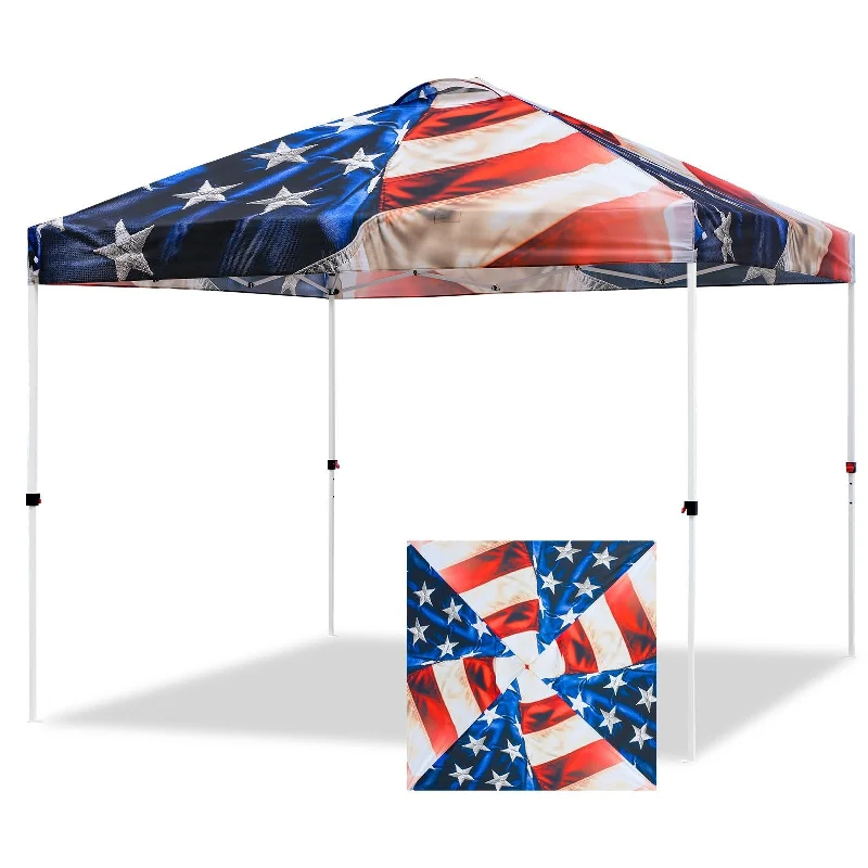 Eagle Peak SHADE GRAPHiX Easy Setup 10x10 Pop Up Canopy Tent with Digital Printed Stars and Stripes Top