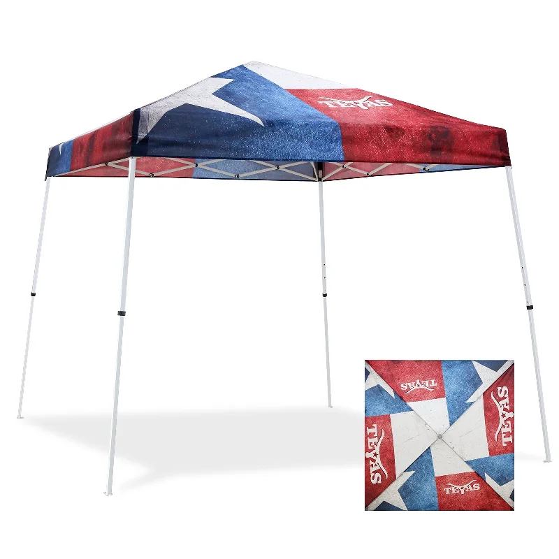 SHADE GRAPHiX Slant Leg 10x10 Pop Up Canopy Tent, 10x10 Base 8x8 Top (Texas Pride)