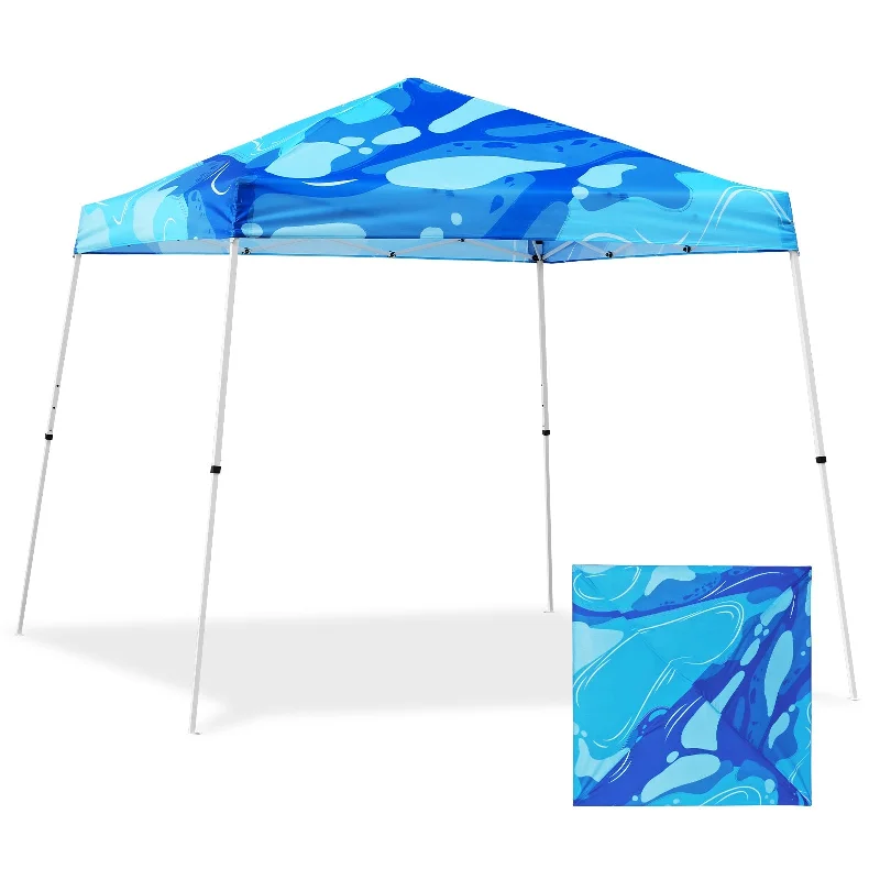 10x10 Slant Leg Pop-up Canopy Tent, 10x10 Base 8x8 Top (Blue Abstract)