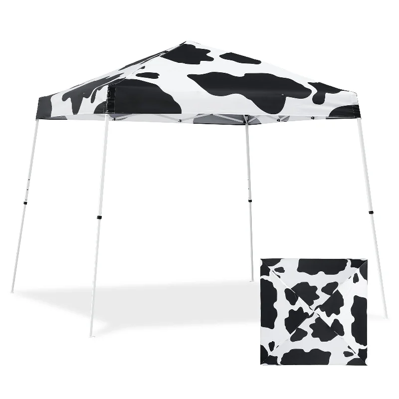 10x10 Slant Leg Pop-up Canopy Tent, 10x10 Base 8x8 Top (Cow Print)