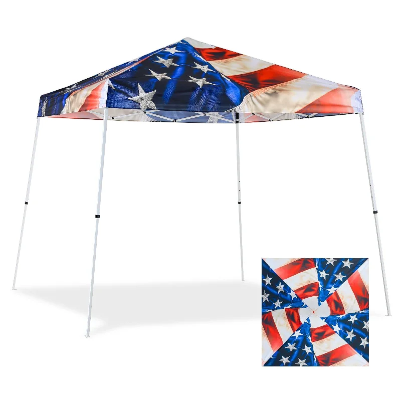 Slant Leg Pop up Canopy Tent,10x10 Base 8x8 Top (Stars and Stripes)