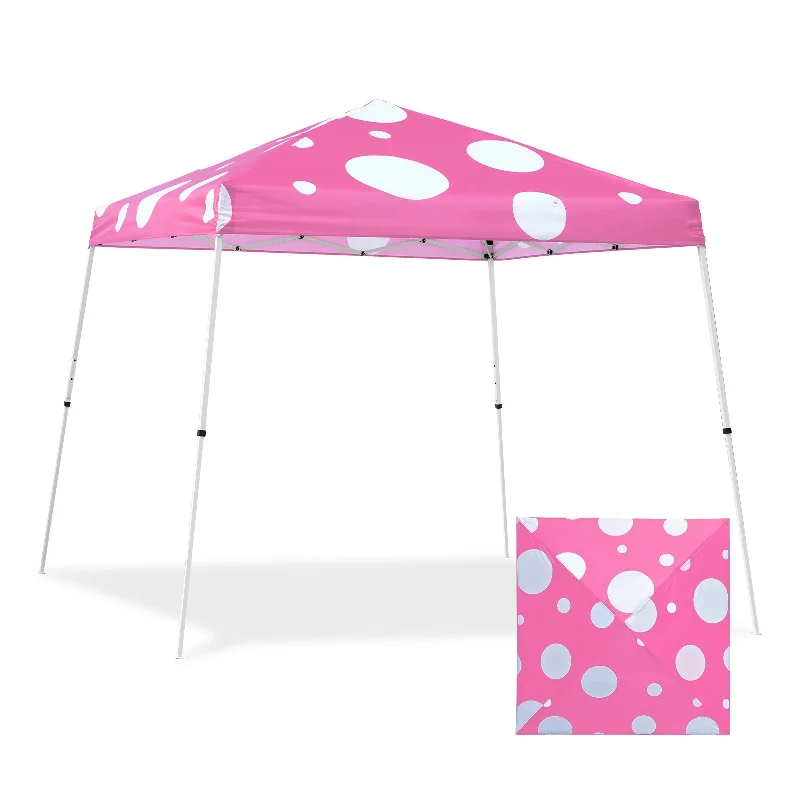 10x10 Slant Leg Pop up Canopy Tent,10x10 Base 8x8 Top, (Pink Mushroom)