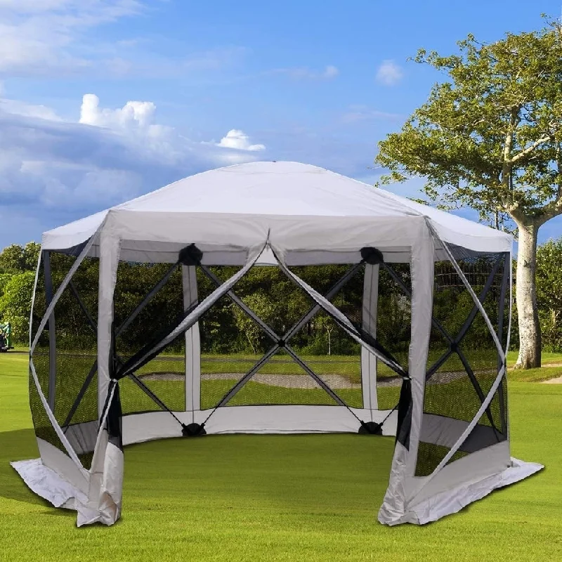 Outsunny 11.5 x 11.5 6 Sided Hexagonal Pop Up Portable Gazebo Canopy Tent with Mesh Netting Sidewalls