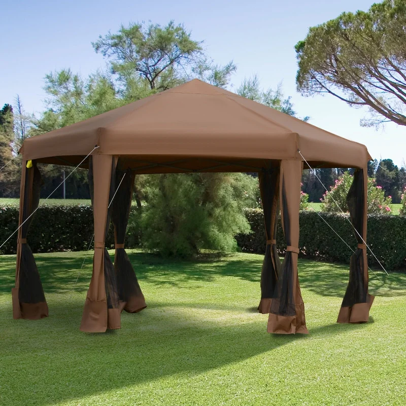 Outsunny 13' x 11' Hexagonal Pop Up Gazebo, Heavy Duty Outdoor Canopy Tent