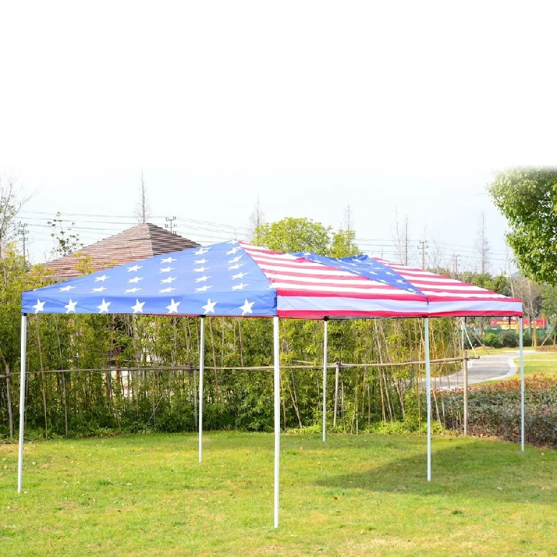 Outsunny American Flag 10' x 20' Pop Up Party Tent Gazebo w/Mesh Walls