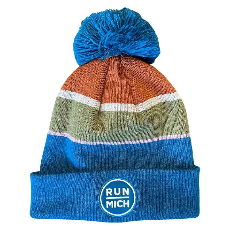 RUN MICH Pom Striped Beanie - Navy/Olive/Rust/Lilac