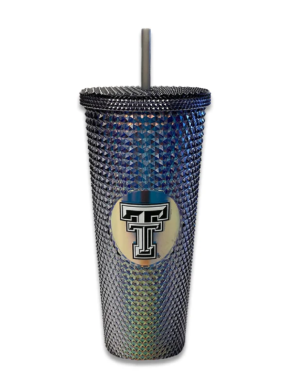 Texas Tech Geometric Cold Cup "Iridescent Black" Tumbler With Straw