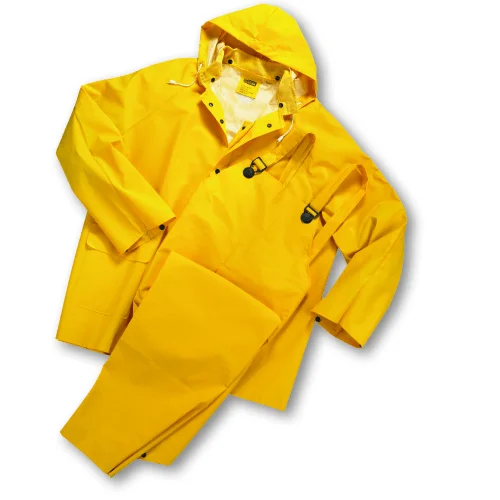 4035 35ml PVC over Polyester 3pcs Rain Suit, Detachable Hood - Yellow