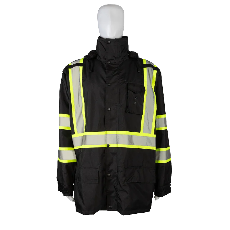 BKPJLW-LG Black with Lime Contrast Binding Waterproof Light Weight Rain Parka Jacket