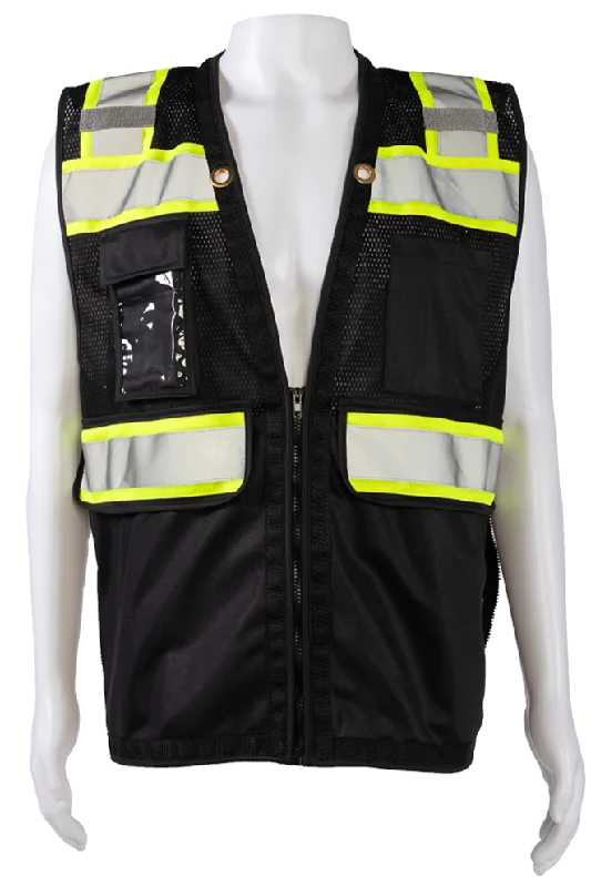 BKVM-HDSUV Black Mesh Lime Contrast Two Tone Heavy Duty Surveyors Safety Vest