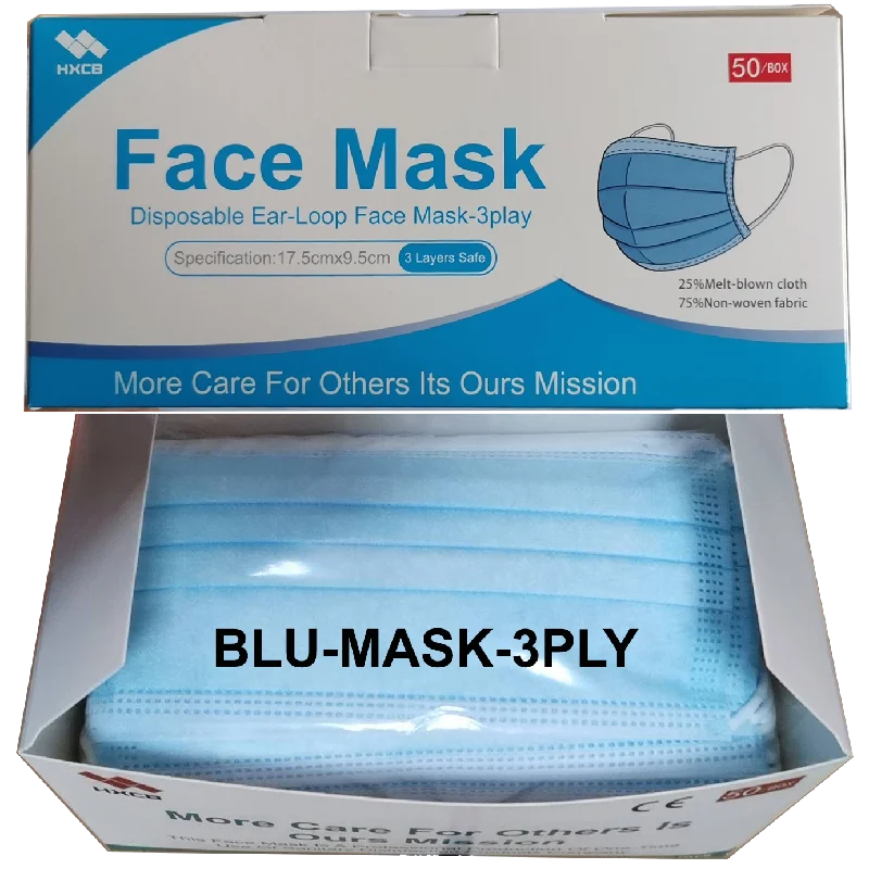 BLU-MASK-3PLY Non-Medical Use Disposable Ear-Loop 3 Ply Face Mask