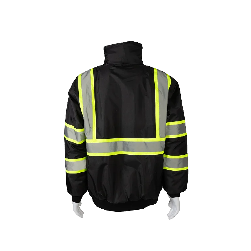 BQBJ-LG Enhanced Visibility Waterproof Black Quilted Bomber Jacket With Lime Contrast Binding