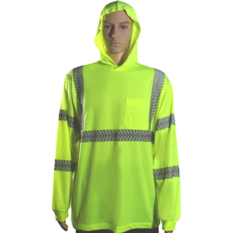 LJHTSL3 ANSI Class 3 Safety Green Reflective Hooded Long Sleeve T-Shirt