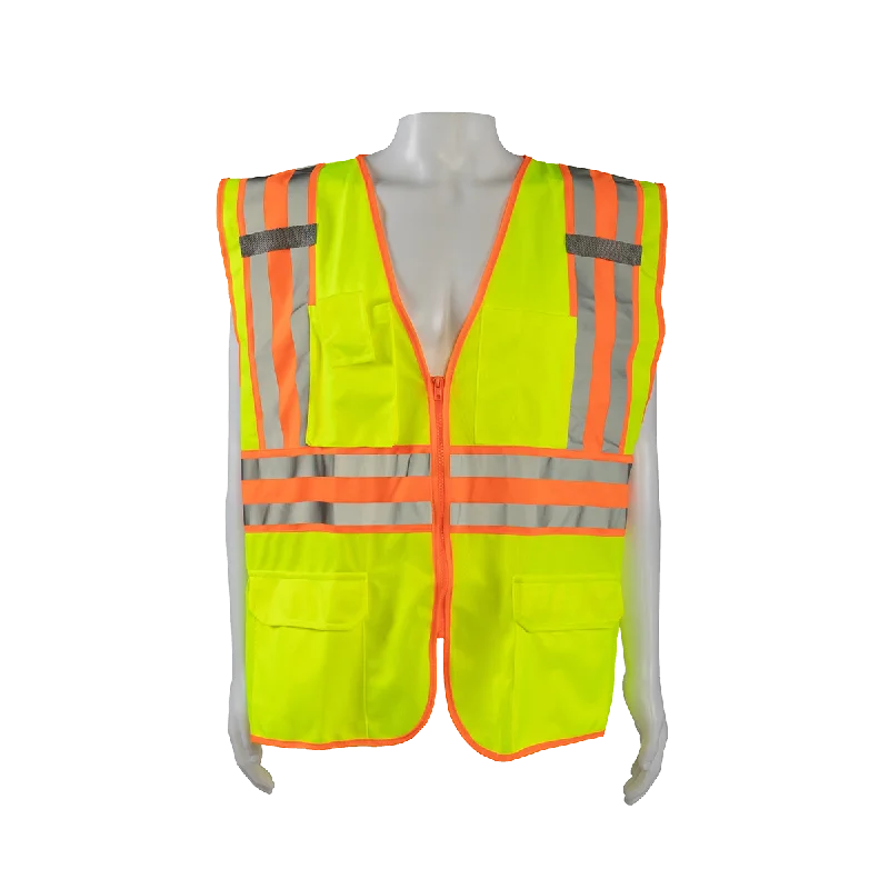 LV2-CB2 ANSI Class II Deluxe Two Tone DOT Safety Vest, Lime Solid Orange Contrast