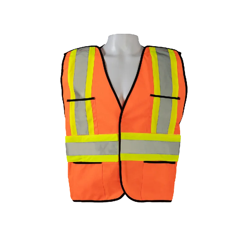 OV2-PSVCSA ANSI & CSA Public Safety Vest, Orange Solid Front Mesh Back, Reflective “X” On Back