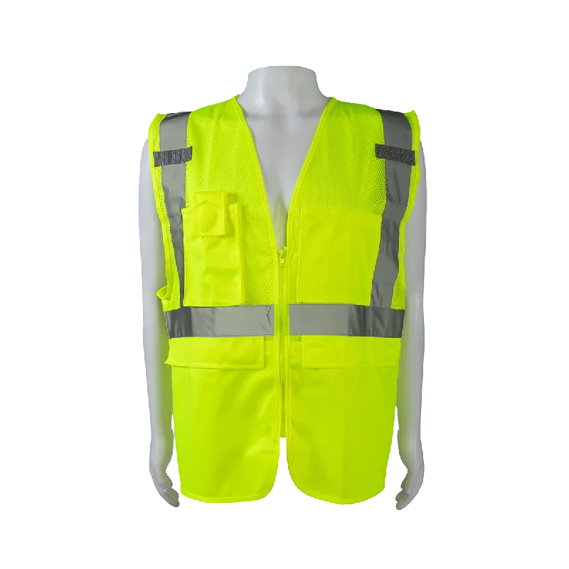 LVM2-SUV ANSI Class 2 Deluxe Surveyor’s Safety Vest, Lime Mesh