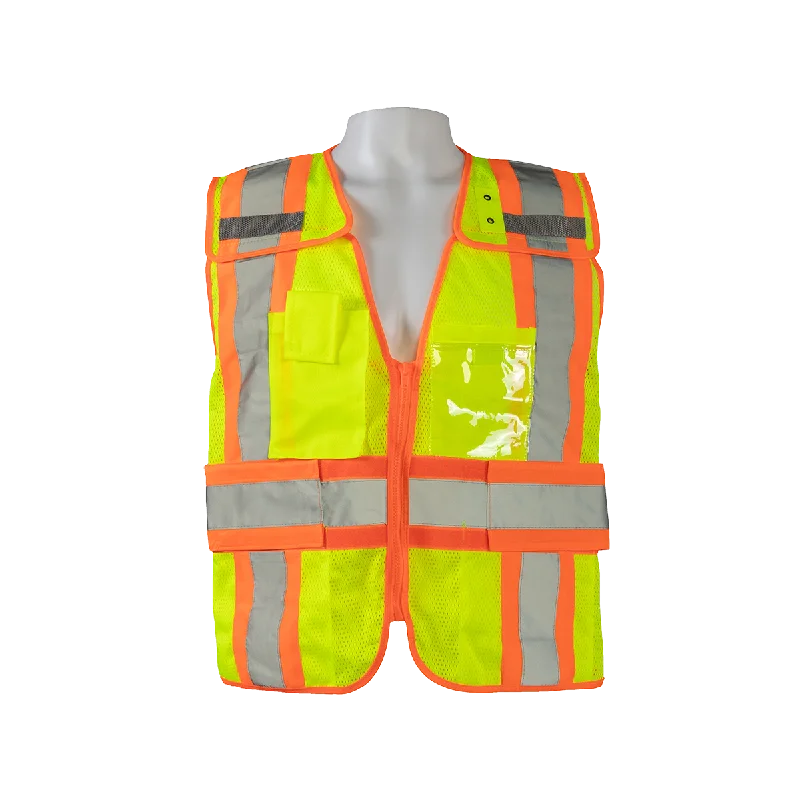 LVM2-PSV ANSI Class 2 Lime Mesh Orange Contrast Two Tone Expandable Breakaway Public Safety Vest