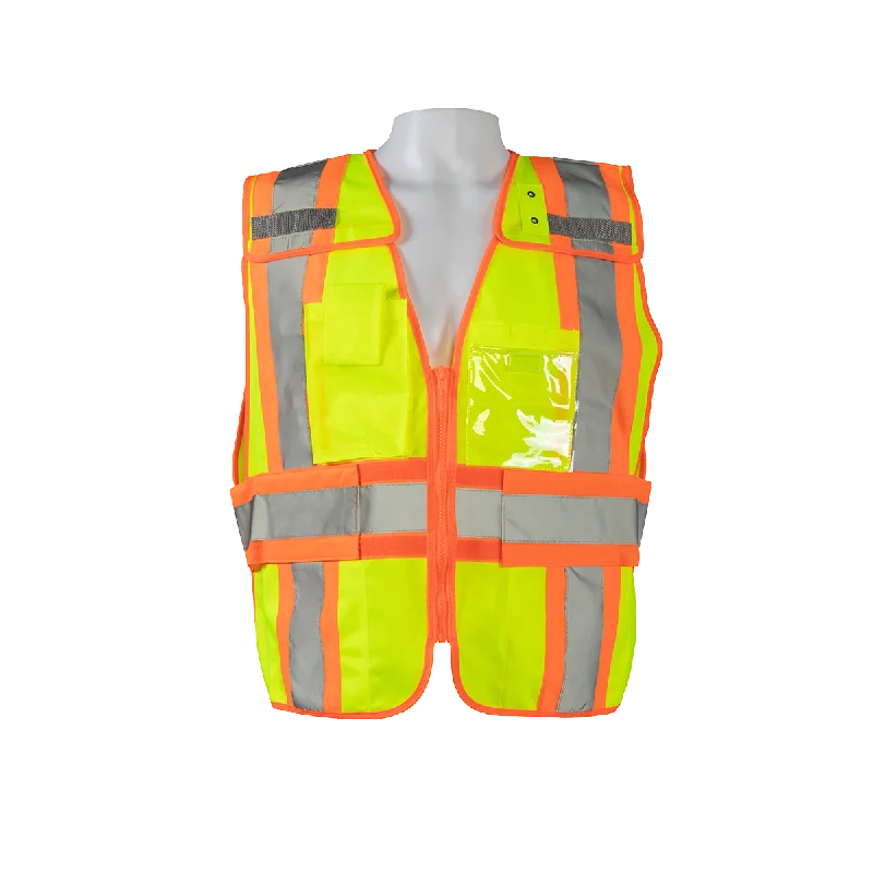 LV2-PSVP ANSI Class 2 Lime Solid Orange Contrast Two Tone Incident Command Expandable Breakaway Safety Vest