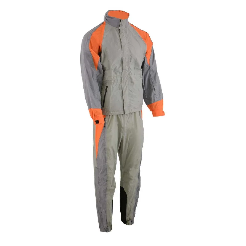 Milwaukee Leather SH2346SGO Men's Gray and Orange Water Resistant Rain Suit with Reflective Piping