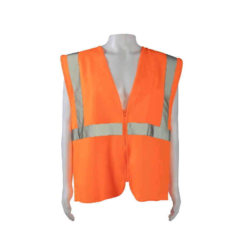 OV2-CB0 ANSI/ISEA 107-2015 CLASS 2 Orange Solid Safety Vest Zipper Closure