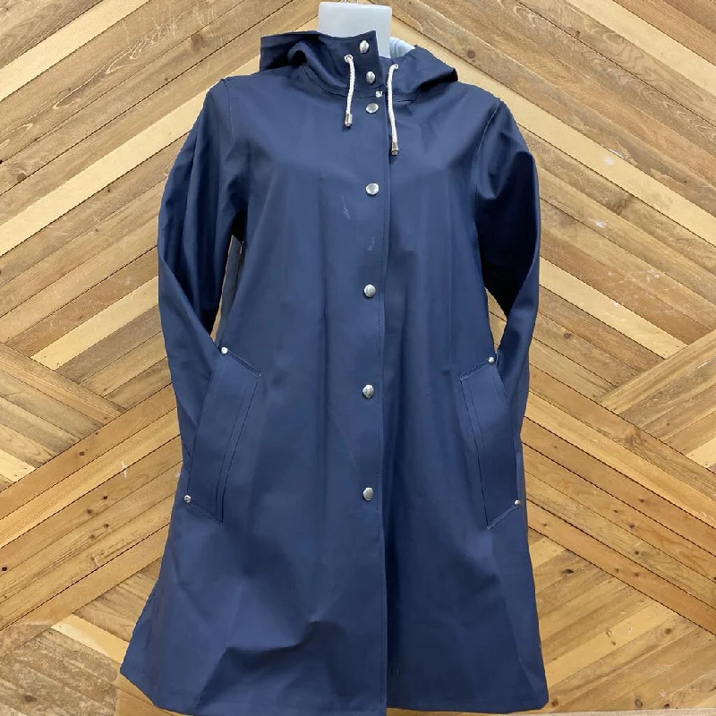 Stutterheim - Women's Mosebacke Long Rain Jacket - MSRP$435: Navy / White-women-