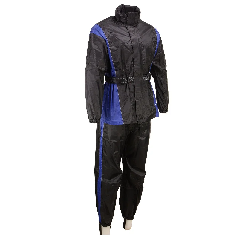 Xelement RN4768 Men's Black and Blue 2-Piece Motorcycle Rain Suit with Boot Strap